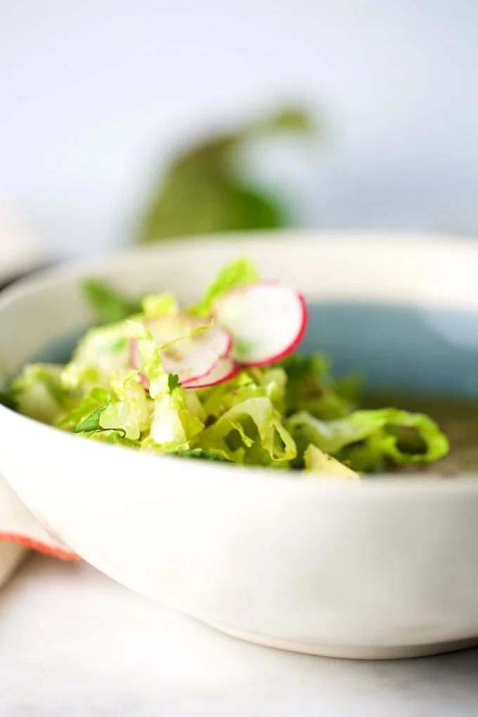 Green Mexican Soup with chickpeas, vegan, deliciuos and healthy