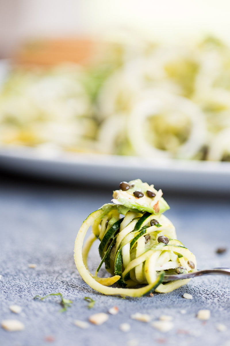 Zucchini noodles on a fork