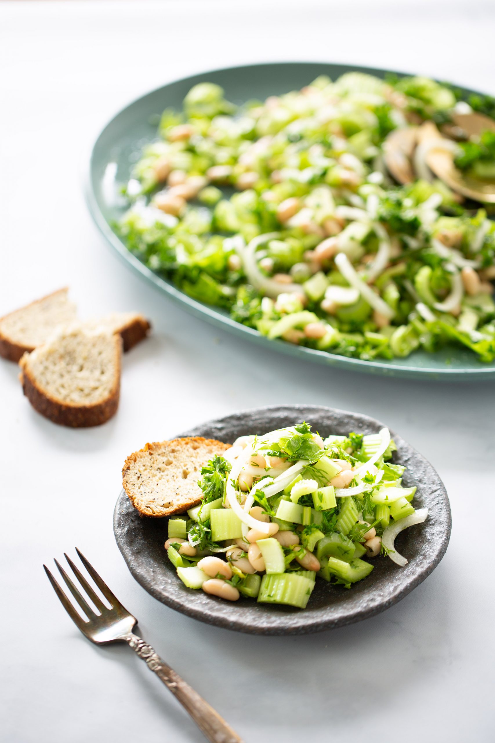 Easy bean celery salad, vegan.