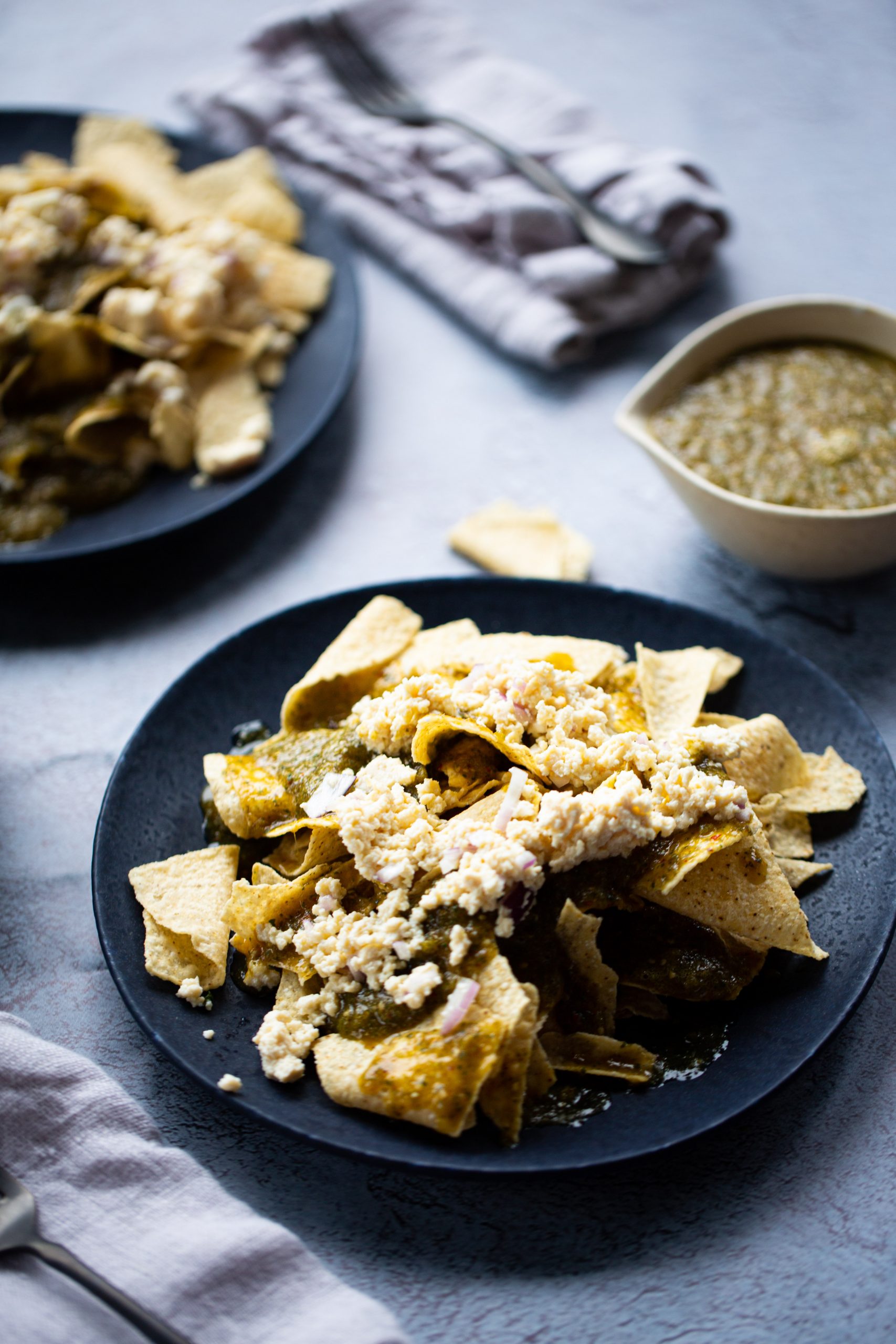tortilla chips with crumbled tofu