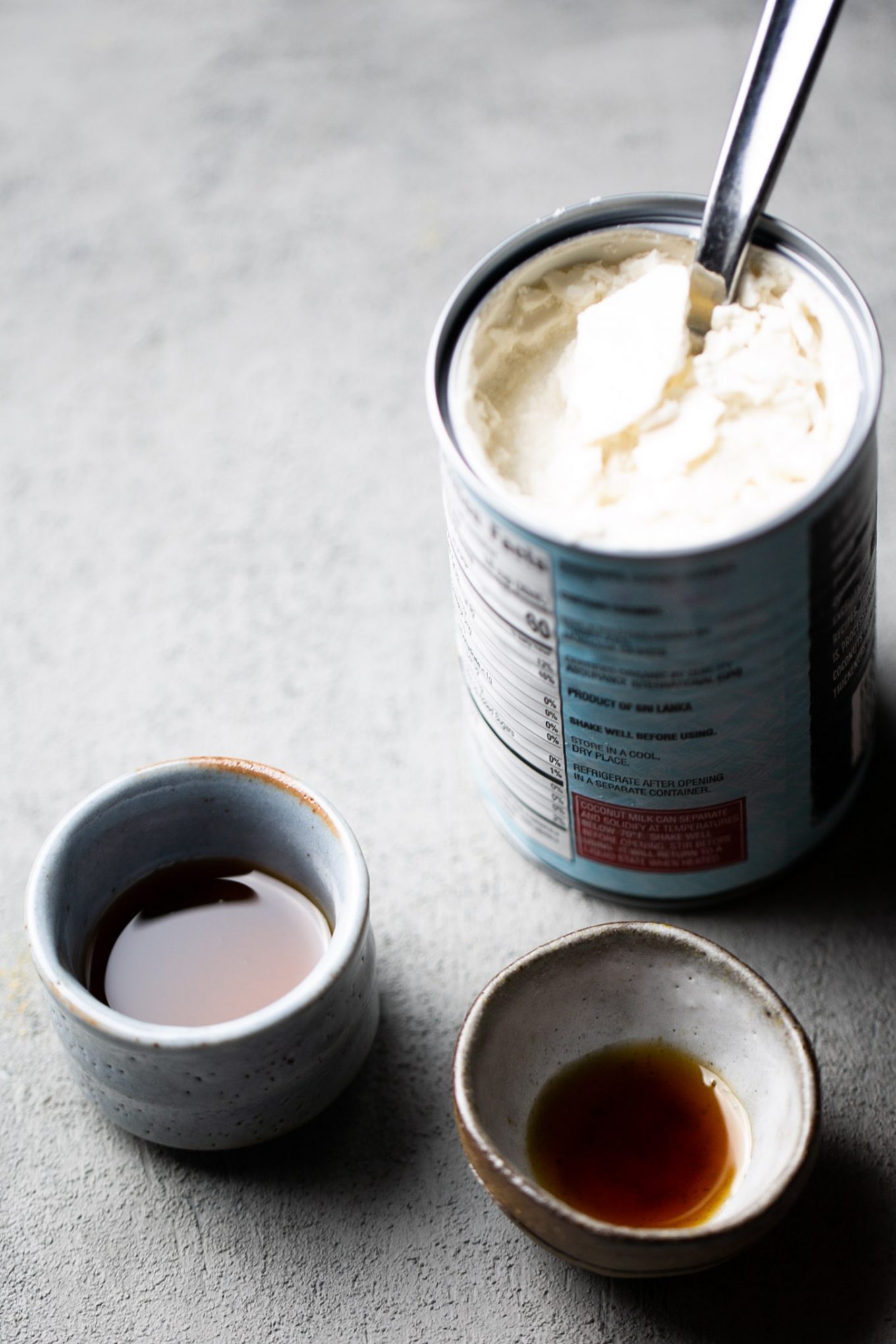 can of coconut milk, maple syrup and vanilla
