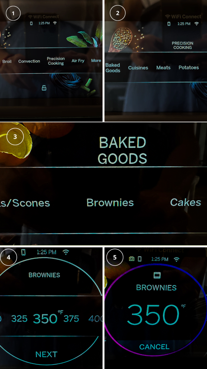 Fotos de las diferentes pantallas del horno de Ge Profile
