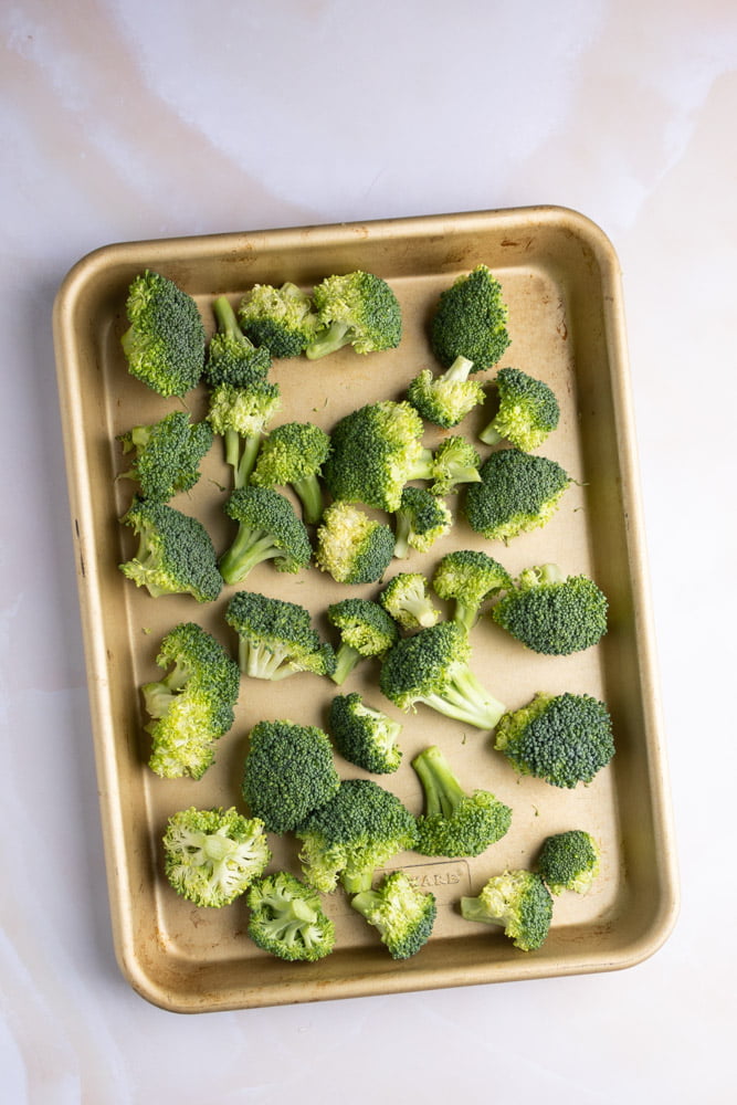 broccoli florets on a tray