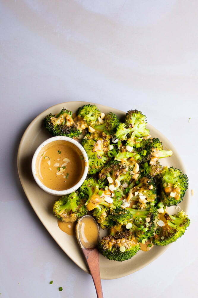 Roasted broccoli with peanut sauce