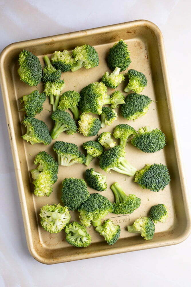 broccoli florets on a tray