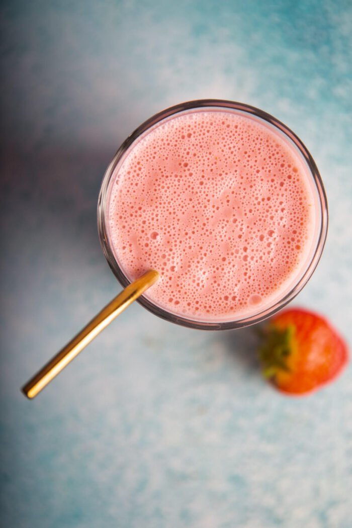 strawberry smoothie seen from above