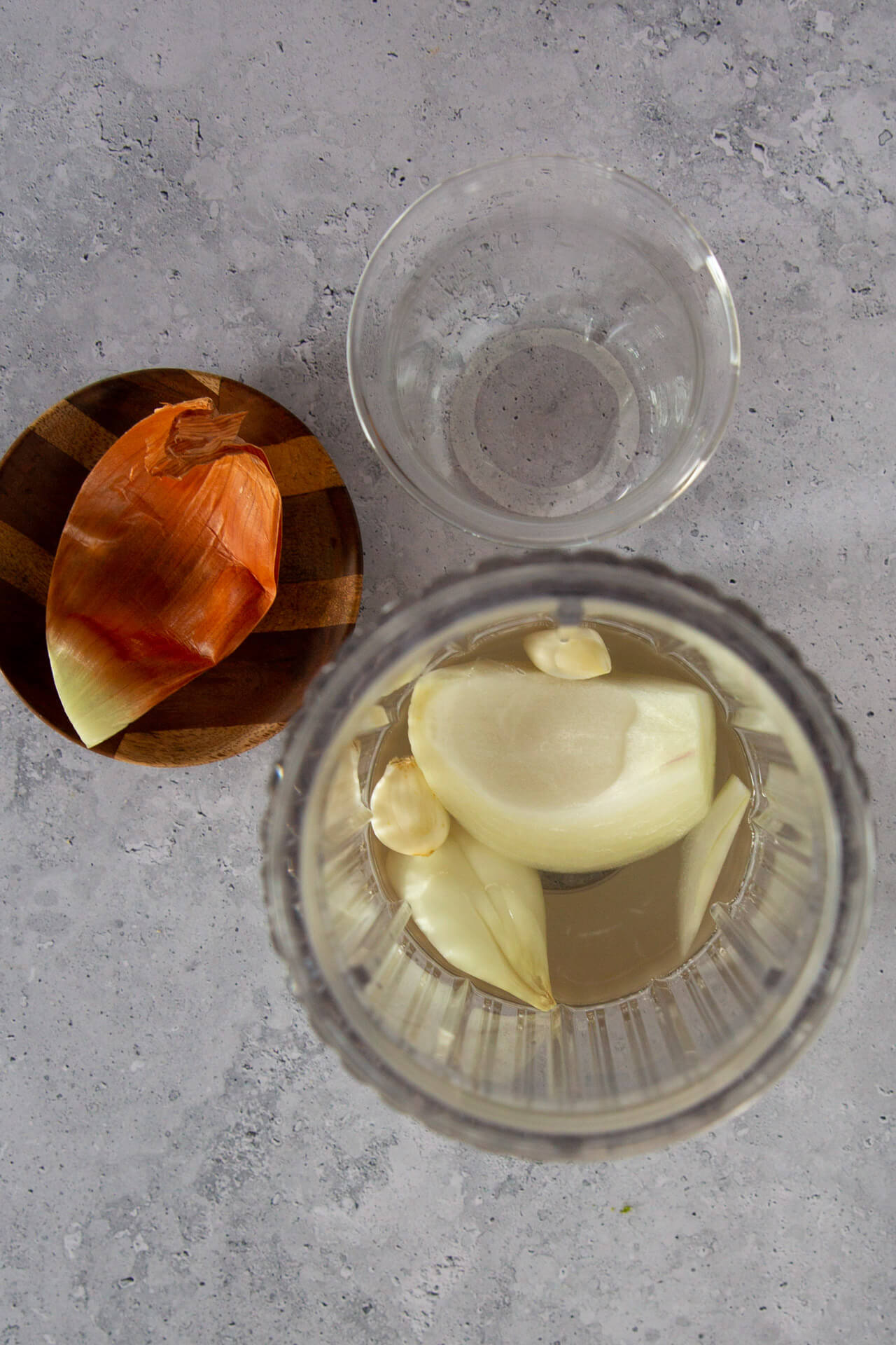onion and garlic in a blender with water