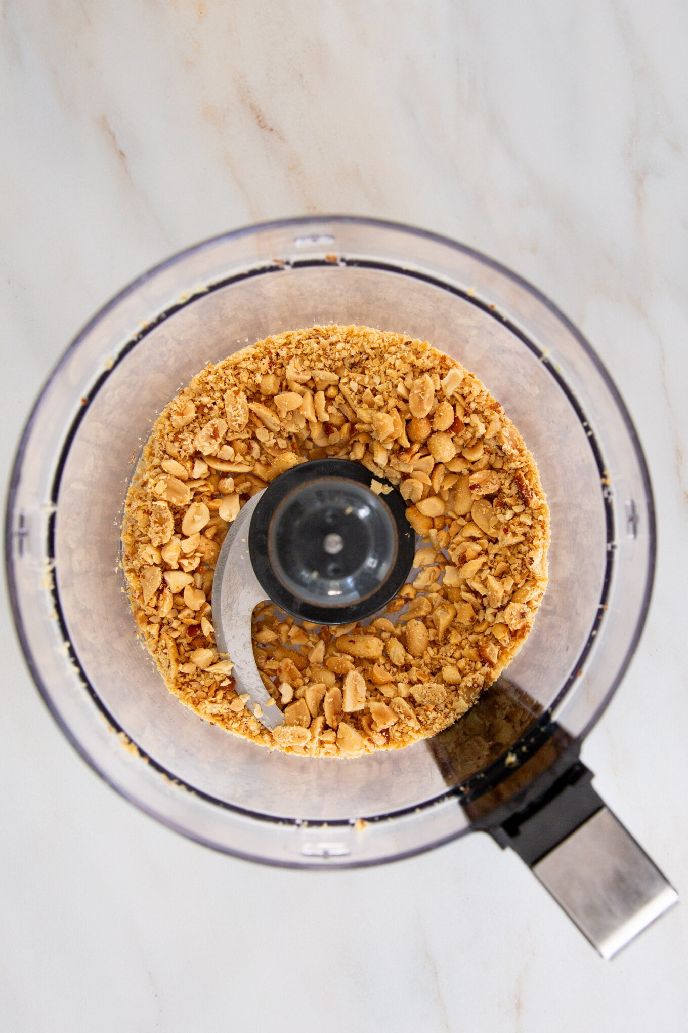 A food processor filled with granola.