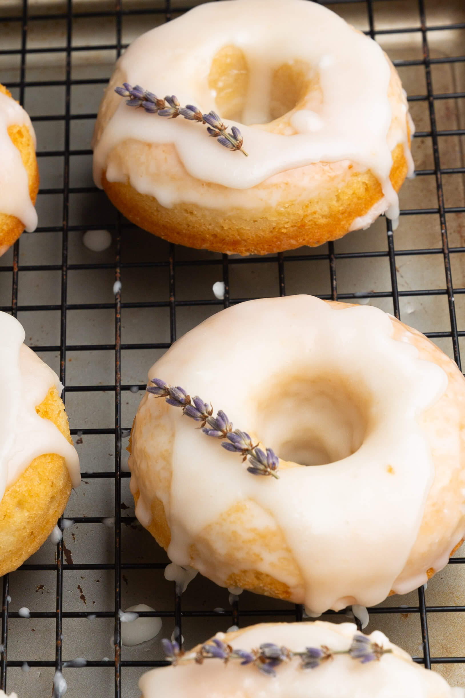 Vegan donuts with lavender icing.